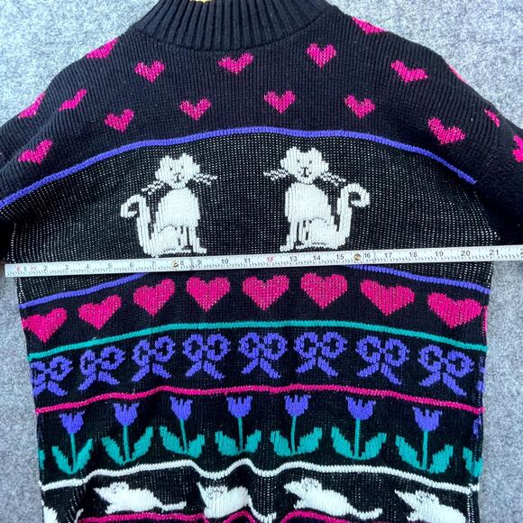 Vintage Adele Knitwear Sweater Women L Hearts Cat Quirky Kitsch Kawaii Grandma - Picture 3 of 5